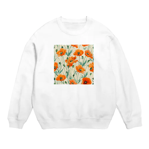 イラスト　色鮮やかなオレンジ色のコスモスの花 Crew Neck Sweatshirt