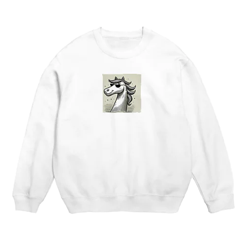 カッコいい馬が、まるでスタイリッシュなロッカーのようにサングラスを着用！ Crew Neck Sweatshirt