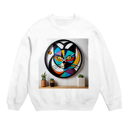 猫モチーフ壁掛け時計 月 Crew Neck Sweatshirt