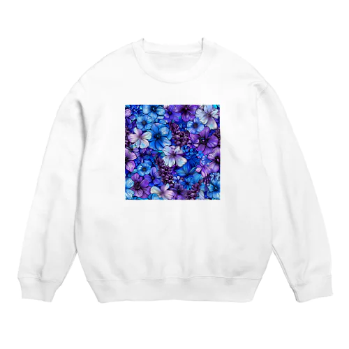 可愛い紫色と青色の花　イラスト Crew Neck Sweatshirt