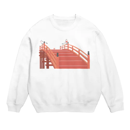 狐の手毬唄 太鼓橋と狛狐 Crew Neck Sweatshirt