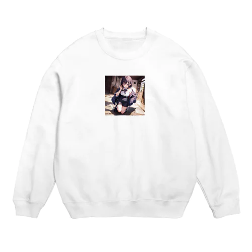 00181-Anime girl with purple hair and blue eyes Crew Neck Sweatshirt