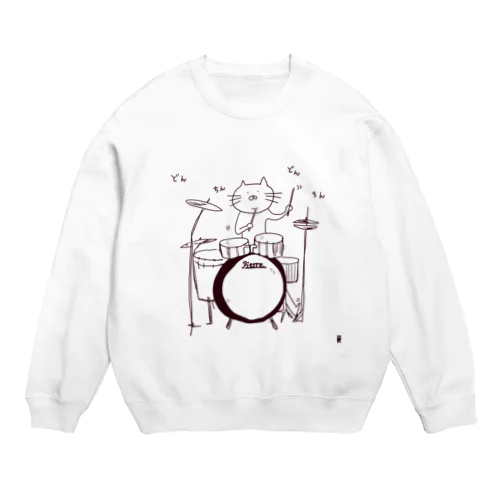 ドラムを叩く猫 Crew Neck Sweatshirt