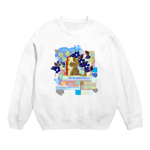 291★月山いつこ作品●お澄まし青3★夏稲ちゃんの青絣1 Crew Neck Sweatshirt