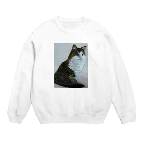 猫のデザイン　油絵 Crew Neck Sweatshirt