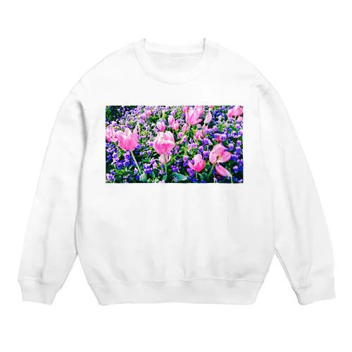 ピンクと紫の花 Crew Neck Sweatshirt