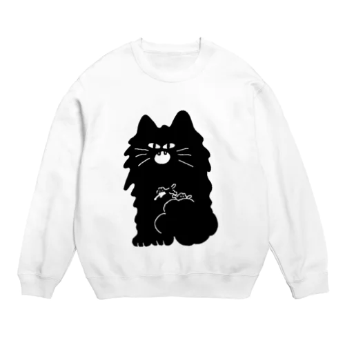 もじゃもじゃ大猫と小さい2匹の猫 Crew Neck Sweatshirt