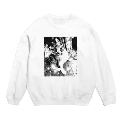 カメラ目線ネコちゃん♥️(モノクロ) Crew Neck Sweatshirt