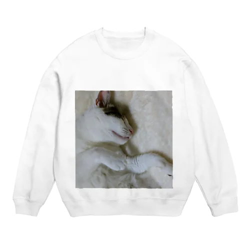 面白寝顔にゃんこ Crew Neck Sweatshirt