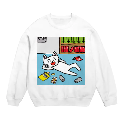 帰省してゴロゴロしているネコ Crew Neck Sweatshirt