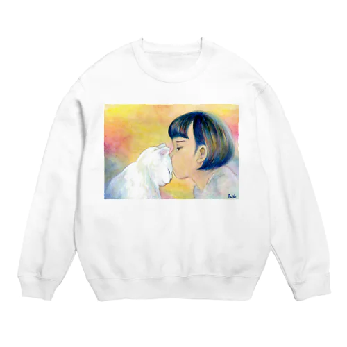 Girl and cat Crew Neck Sweatshirt