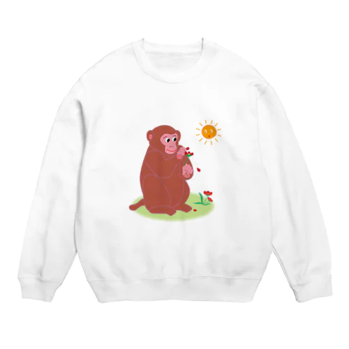 可愛いお猿さんの花びら恋占い Crew Neck Sweatshirt