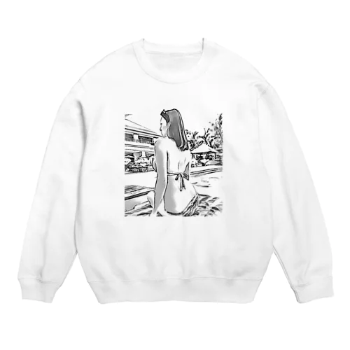 Summer girl モノクロ Crew Neck Sweatshirt