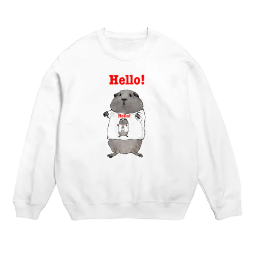 hello!グレーのモルモット Crew Neck Sweatshirt