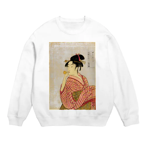 Young lady blowing on a poppin Crew Neck Sweatshirt