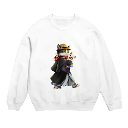 和服猫とブルちゃん Crew Neck Sweatshirt