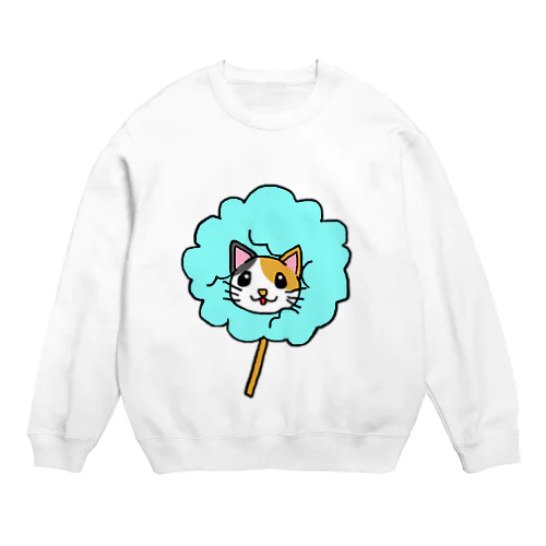 わたあめにゃんこ　三毛猫ver(水色) Crew Neck Sweatshirt