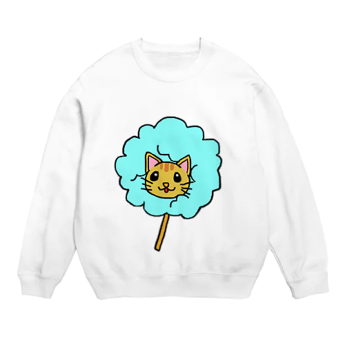 わたあめにゃんこ　茶トラ猫ver(水色) Crew Neck Sweatshirt