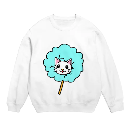 わたあめにゃんこ　白猫ver(水色) Crew Neck Sweatshirt