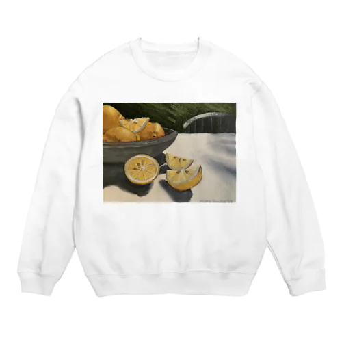 レモンの絵 lemon painting  Crew Neck Sweatshirt