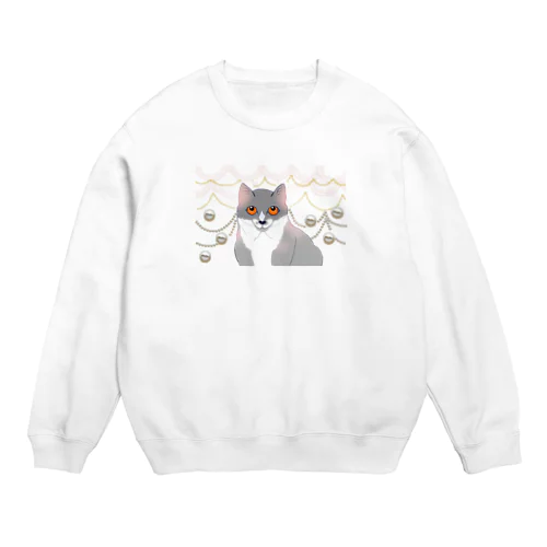 愛らしい子猫の上目遣い Crew Neck Sweatshirt