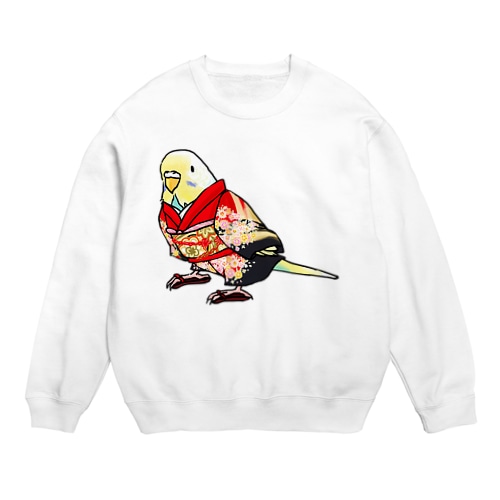 ごきげん着物セキセイインコ【まめるりはことり】 Crew Neck Sweatshirt