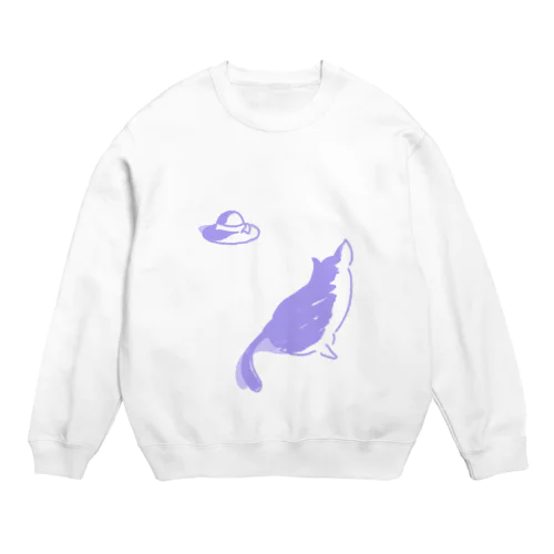 猫と帽子(紫) Crew Neck Sweatshirt