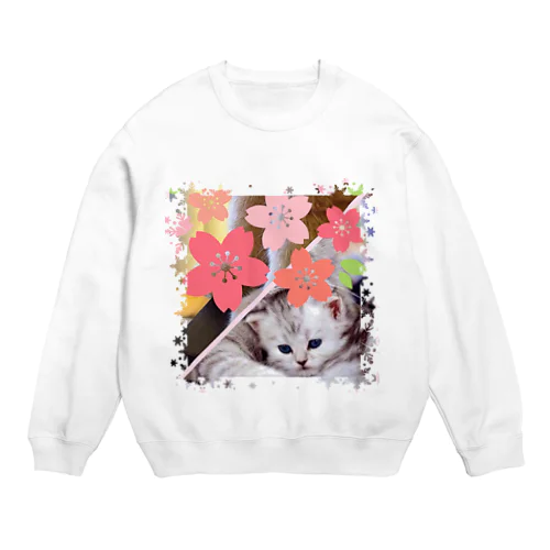 サクラとニャンコの親子 Crew Neck Sweatshirt