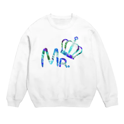 カップルコーデ トレンドの花柄ファッション 「Mr.」メンズ　ブルー Crew Neck Sweatshirt