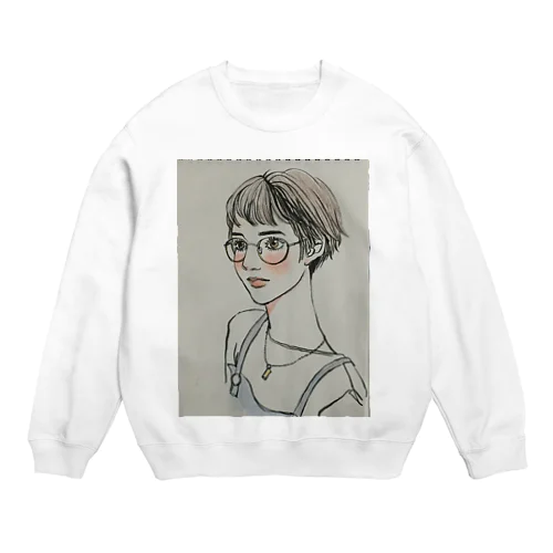 ショートのメガネっ子 Crew Neck Sweatshirt