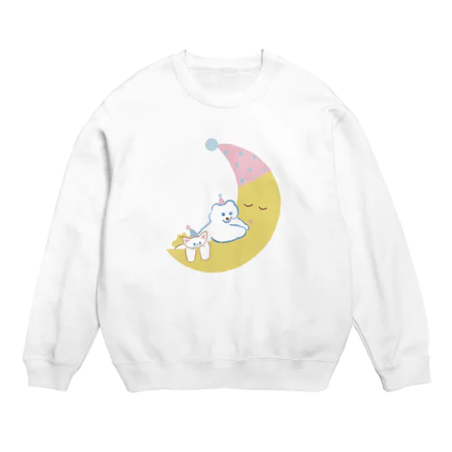 Moon light_ねことくま Crew Neck Sweatshirt