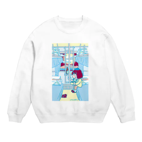 鉄道：開放寝台＋駅弁＋YASCORN（水色） Crew Neck Sweatshirt