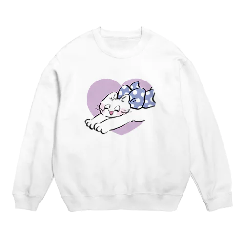 ハートねこ（パープル） Crew Neck Sweatshirt