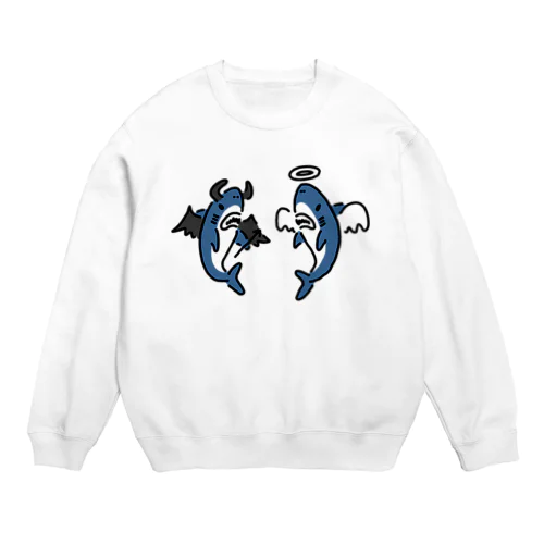 天使と悪魔に扮するサメ Crew Neck Sweatshirt