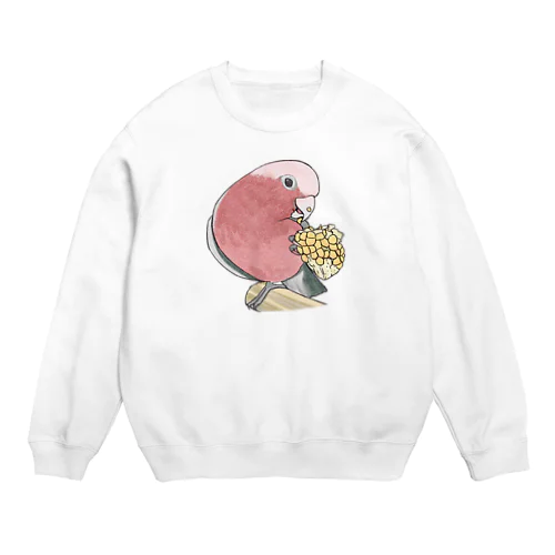 モモイロインコちゃんとトウモロコシ【まめるりはことり】 Crew Neck Sweatshirt