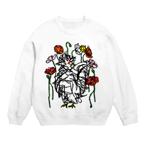 花と鳥 <白> Crew Neck Sweatshirt