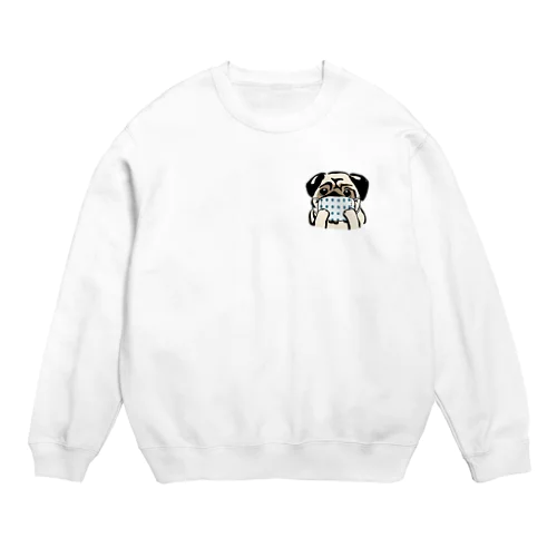 ハンドメイドマスクをつけたパグ Crew Neck Sweatshirt