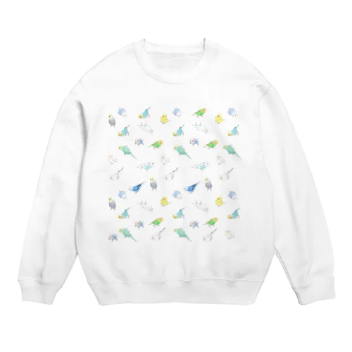 たっぷりセキセイインコちゃん【まめるりはことり】 Crew Neck Sweatshirt