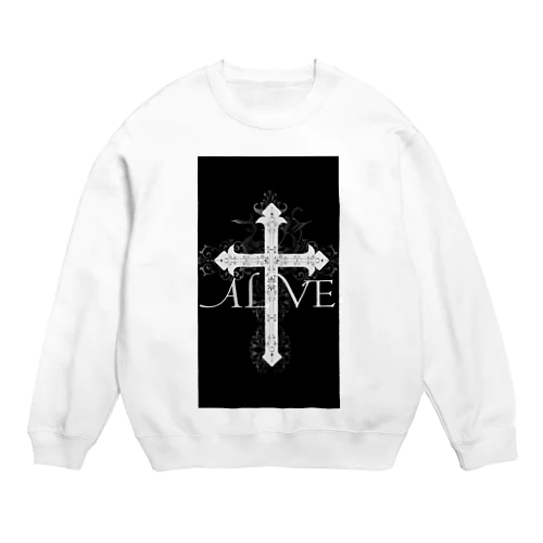 十字架ホワイト／ブラック Crew Neck Sweatshirt