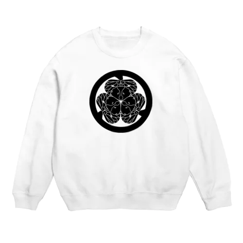 動物家紋。H.T.（三つ葉葵ハシビロコウ）黒 Crew Neck Sweatshirt