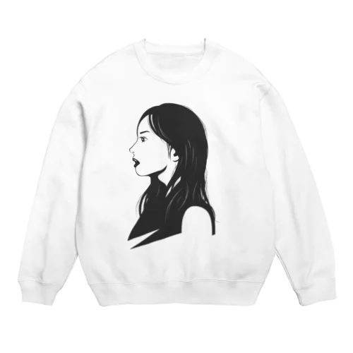 クールな女性の横顔 Crew Neck Sweatshirt