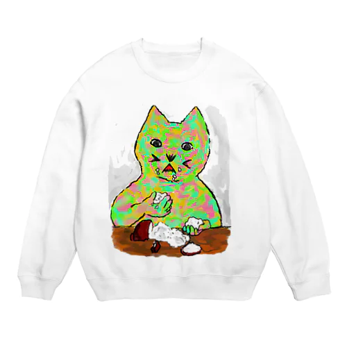 めしをくうねこ Crew Neck Sweatshirt