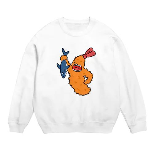 エビフライに食べられそうになるサメ Crew Neck Sweatshirt