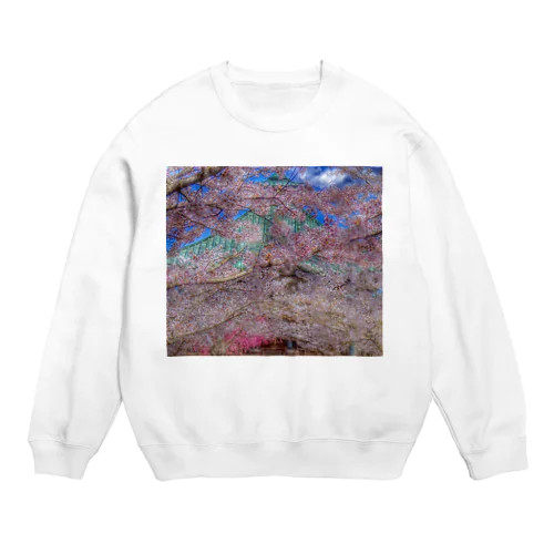 桜の景色　青空の春鐘突き堂 Crew Neck Sweatshirt