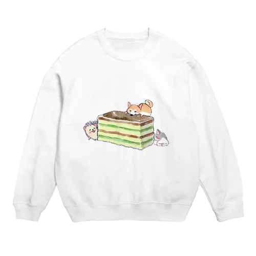 オリジナル　ハリネズミのソフィー、３色ケーキを食べる。 Crew Neck Sweatshirt