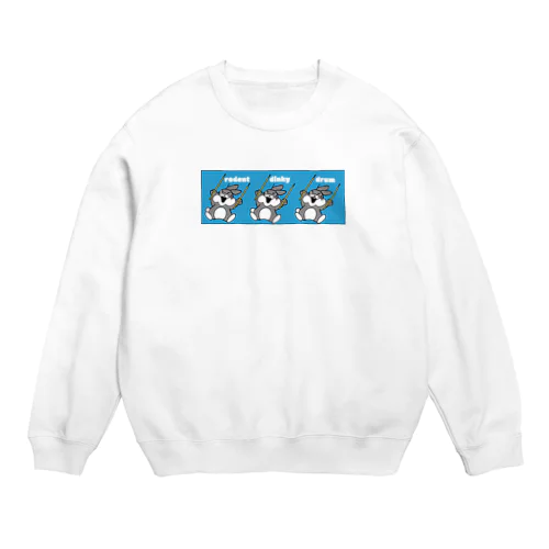 rodent dinky drum ドラムステックで遊びたいウサギ Crew Neck Sweatshirt