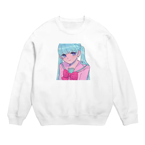 青髪セーラー少女 Crew Neck Sweatshirt