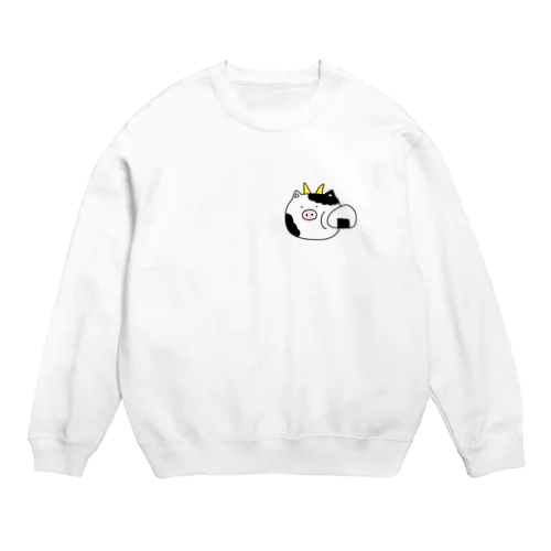 おにぎりに絡まれる牛 Crew Neck Sweatshirt