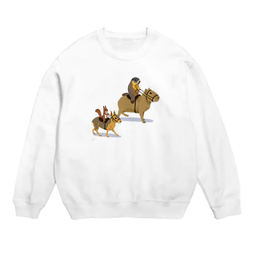 乗カピバラするマーモットと乗マーラするリス Crew Neck Sweatshirt