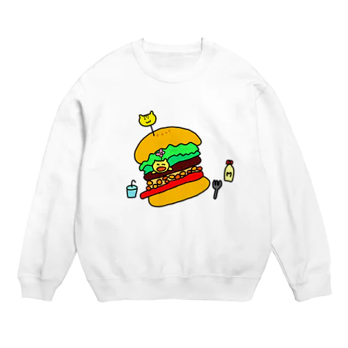 はさまれハンバーガーニャンコ Crew Neck Sweatshirt